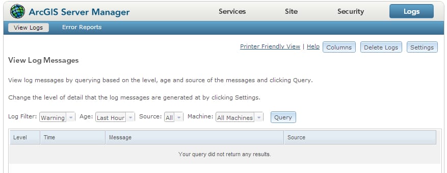 ArcGIS Enterprise Server Logs Screenshot