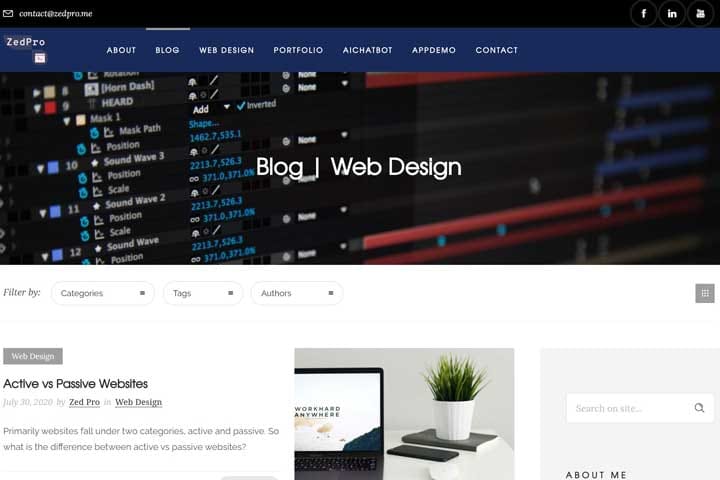 Example website blog page layout