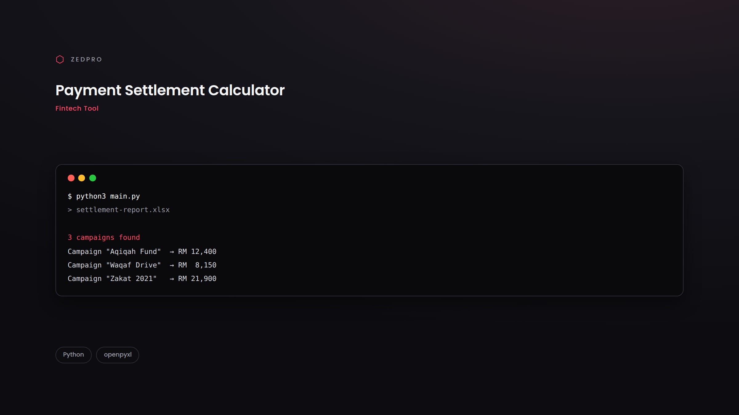 Payment Settlement Calculator — project visual